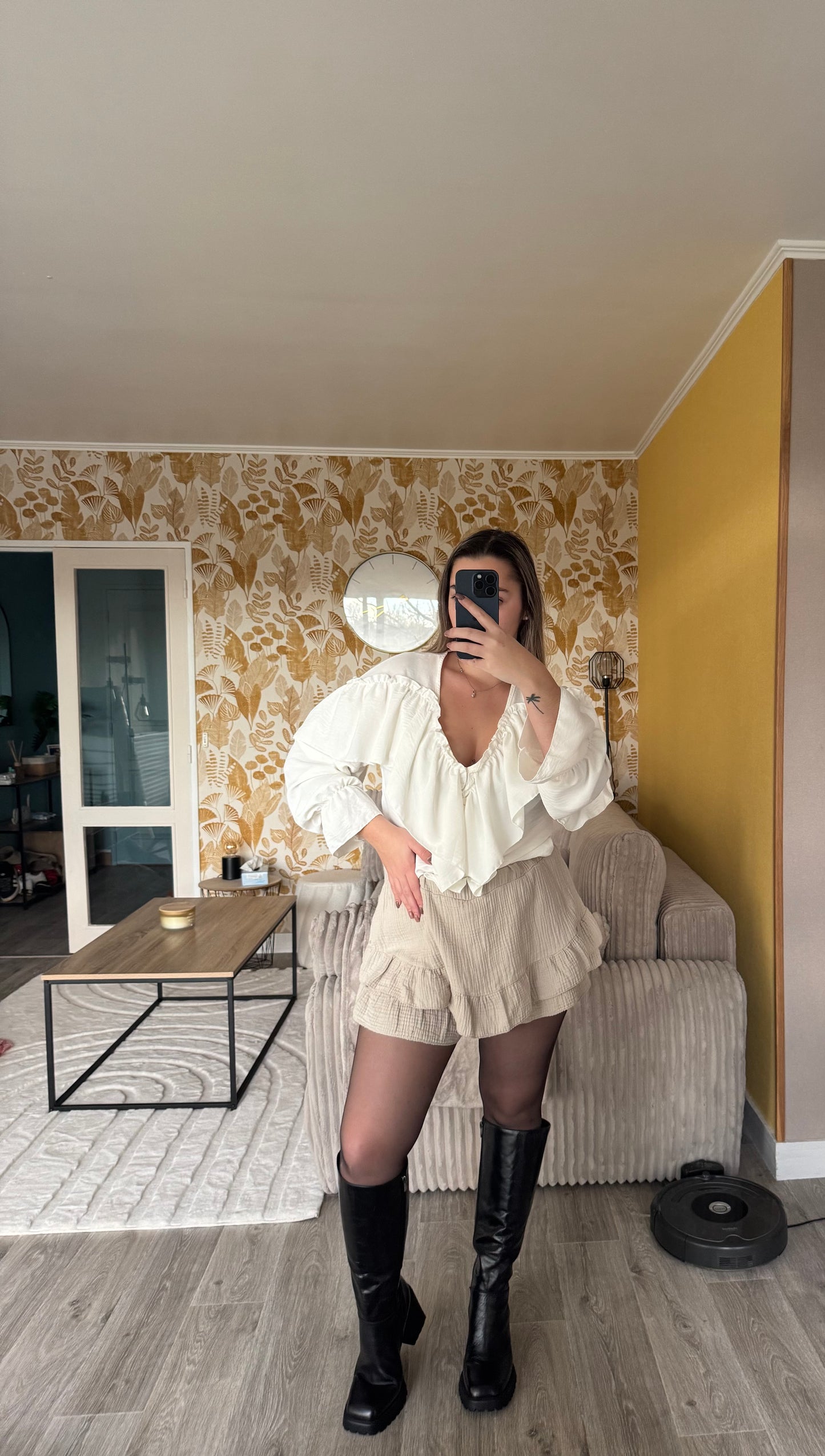 Jupe short Romy beige/blanc/taupe