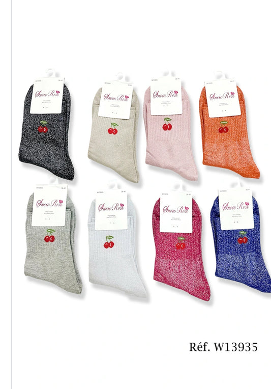 Chaussettes hautes à paillettes CERISES
