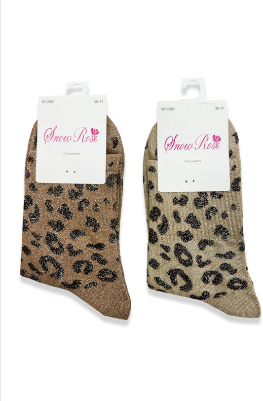 Chaussettes hautes léopard à paillettes