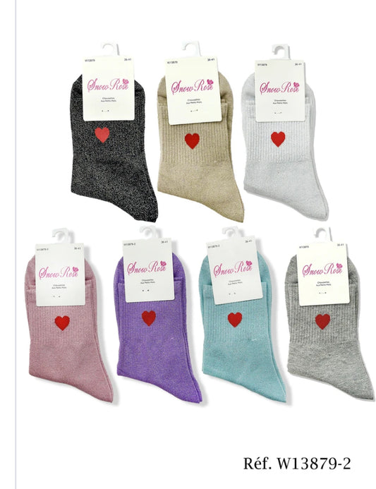 Chaussettes hautes à paillettes cœur